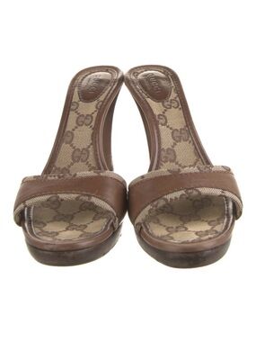 Gucci Brown Monogram Slide Mules